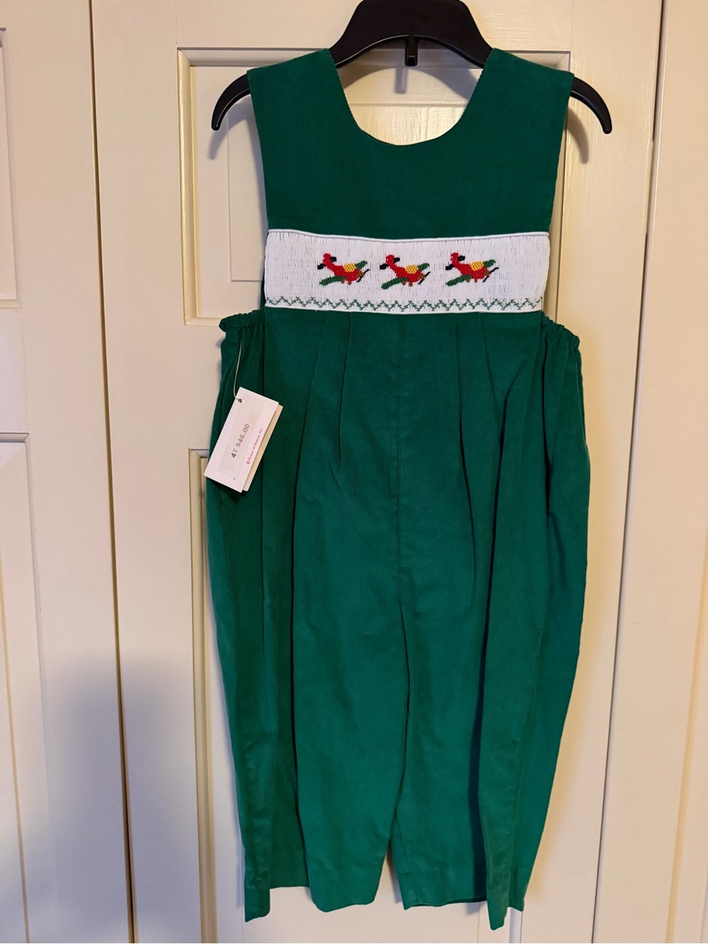 Green Smocked Holiday Kids Jumper/Overals